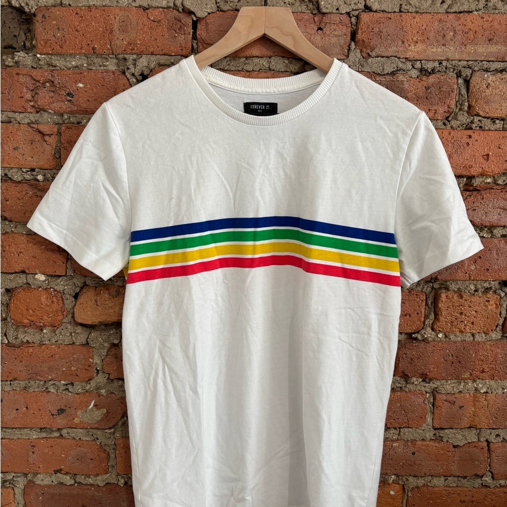 Forever 21 White Tee with Rainbow Stripes